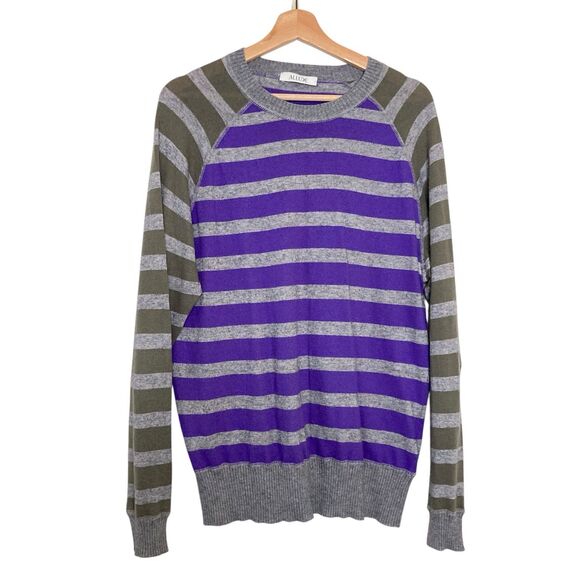 Allude Sweater Cashmere Blend Gray Purple Striped Crew Neck